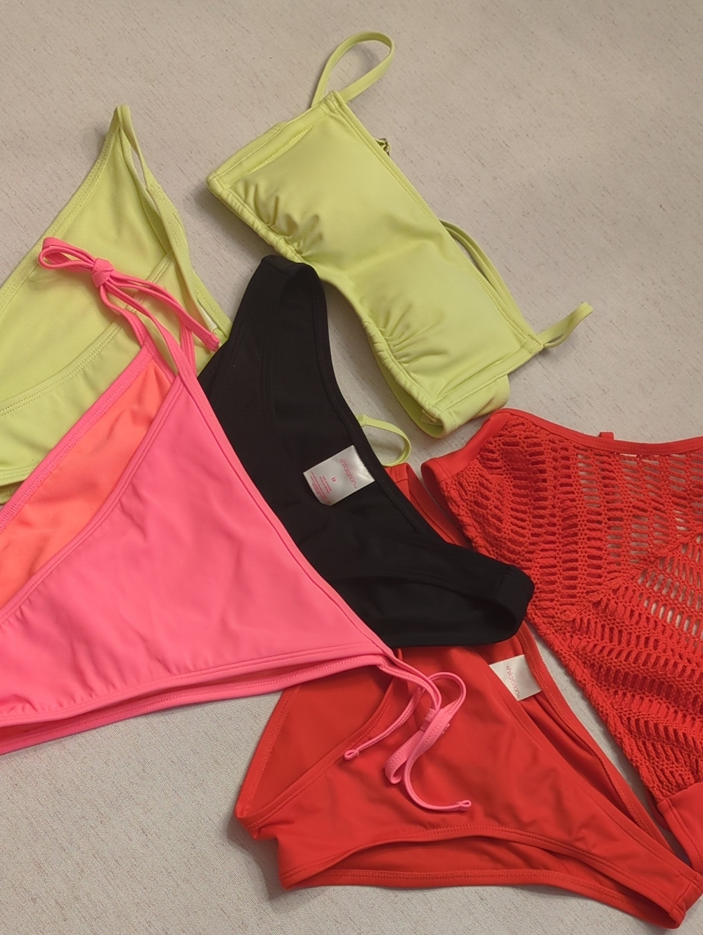 Xhilaration Neon Lime, Hot Pink, Coral, Black & Red Women Swim Mix